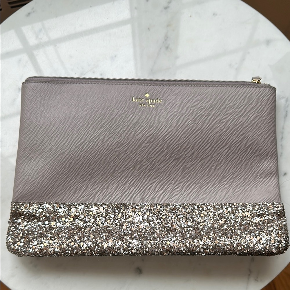 Kate Spade Gray and Silver Glitter Clutch